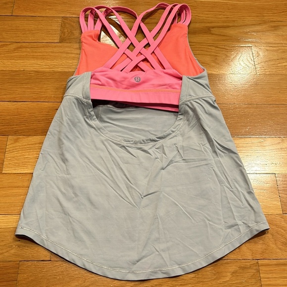 Lululemon Women's Size 4 Tank Top Gray Pink Strappy Built In Bra Beat The Heat - Picture 4 of 4